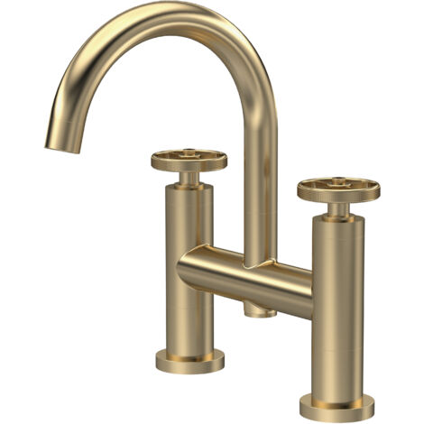 Hudson Reed Revolution Industrial Brushed Brass Deck Mounted Bath Filler Tap - TIW853