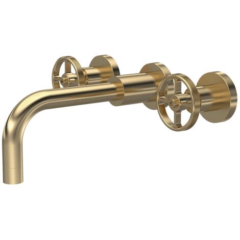 Hudson Reed Revolution Industrial Brushed Brass Wall Mounted Basin Mixer Tap - TIW817