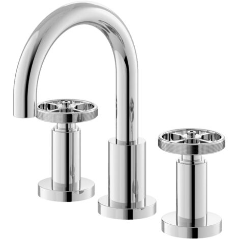 Hudson Reed Revolution Industrial Chrome 3 Tap Hole Basin Mixer Tap with Waste - TIW337