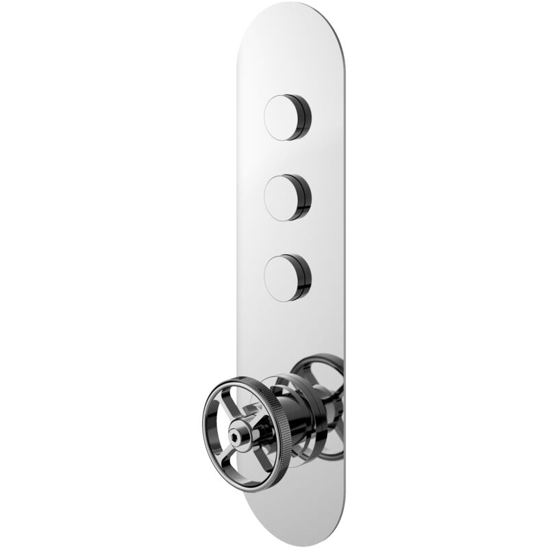 Industrial Triple Outlet Push Button Shower Valve - Chrome - Hudson Reed