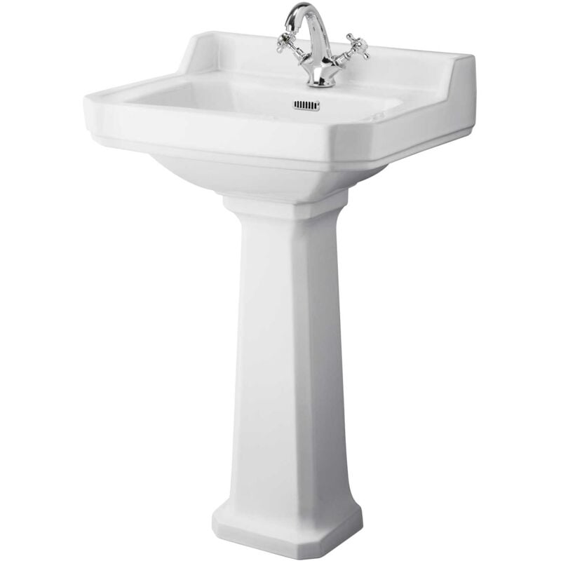 Richmond Basin and Comfort Height Full Pedestal 560mm Wide - 1 Tap Hole - Hudson Reed