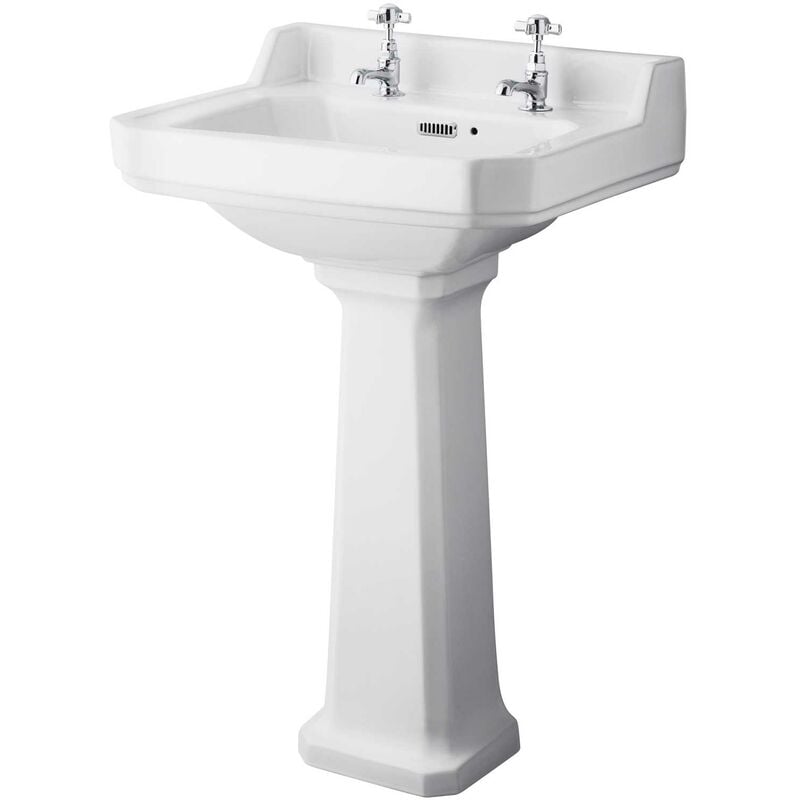 Richmond Basin and Comfort Height Full Pedestal 560mm Wide - 2 Tap Hole - Hudson Reed