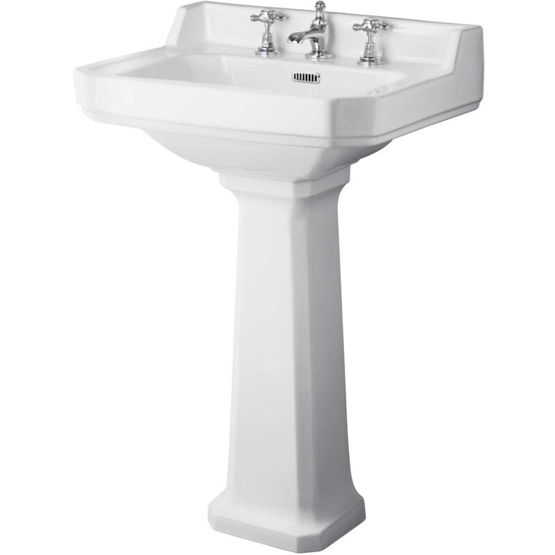 Richmond Basin and Comfort Height Full Pedestal 560mm Wide - 3 Tap Hole - Hudson Reed
