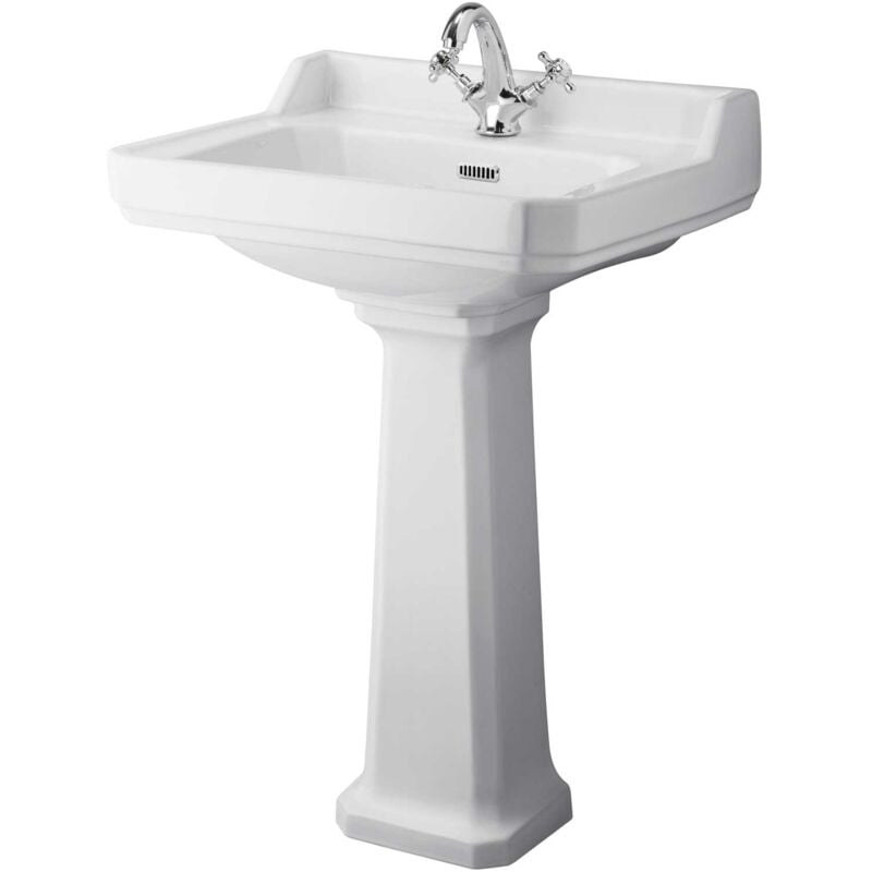 Richmond Basin and Comfort Height Full Pedestal 600mm Wide - 1 Tap Hole - Hudson Reed