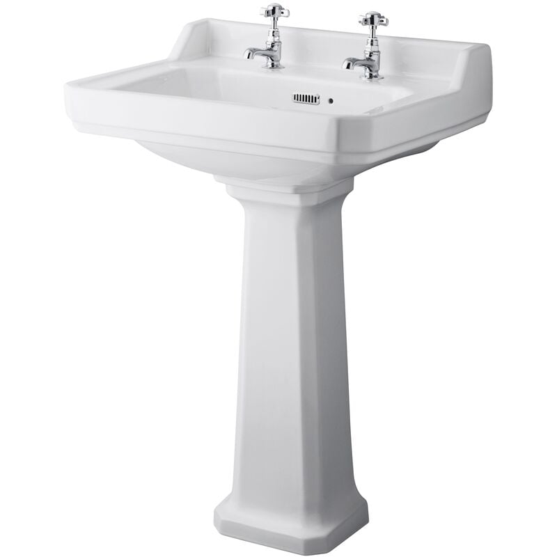 Richmond Basin and Comfort Height Full Pedestal 500mm Wide - 2 Tap Hole - Hudson Reed