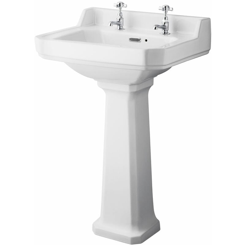 Richmond Basin with Full Pedestal 560mm Wide - 2 Tap Hole - Hudson Reed