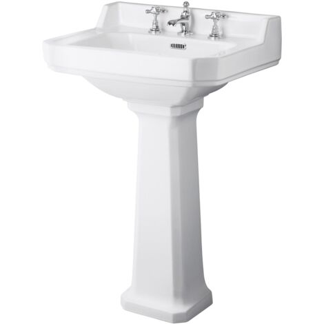 Hudson Reed Richmond Basin with Full Pedestal 600mm Wide - 3 Tap Hole