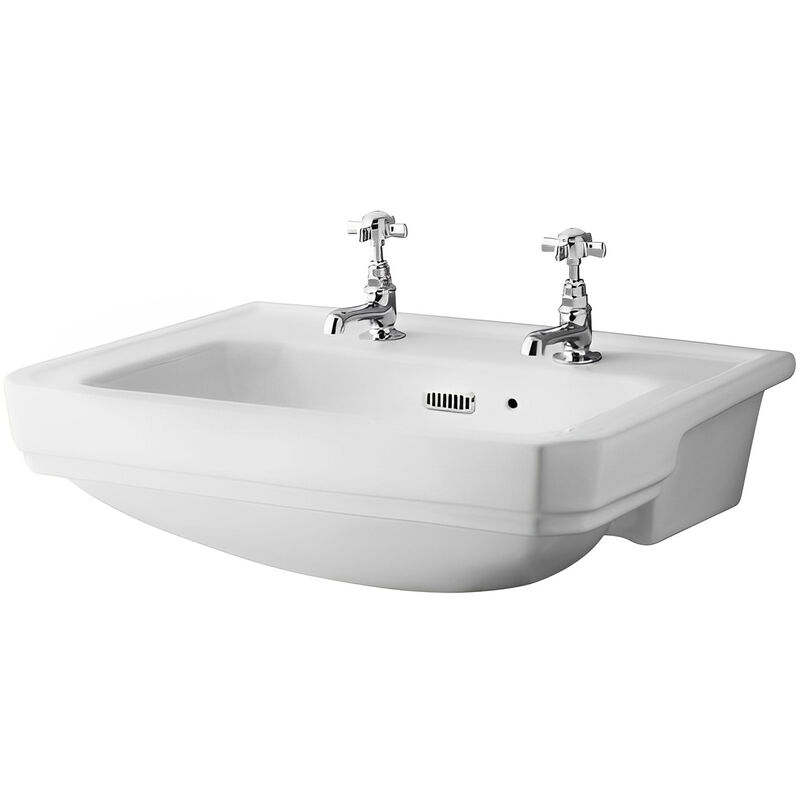 Richmond Semi Recessed Basin 560mm Wide - 2 Tap Hole - Hudson Reed