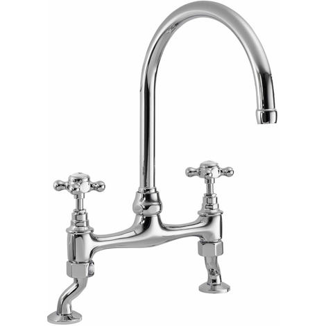 Altezza Rubinetto A Muro Lavabo.Hudson Reed Rubinetto Tradizionale Per Lavello Cucina In Ottone Cromato Altezza 385mm Dischi Ceramici Due Maniglie Rubinetto Classici Kb306