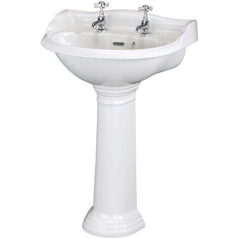 Hudson Reed Ryther Cloakroom Basin and Full Pedestal 500mm Wide - 2 Tap Hole