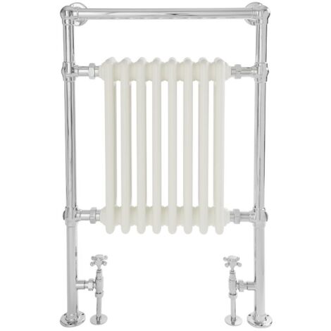 Hudson Reed – Sèche-serviettes rétro blanc 93cm x 62cm x 15,5cm – Puissance 669W – Acier 1,5mm – Entraxe 55,5cm – Finition chromée haut de gamme