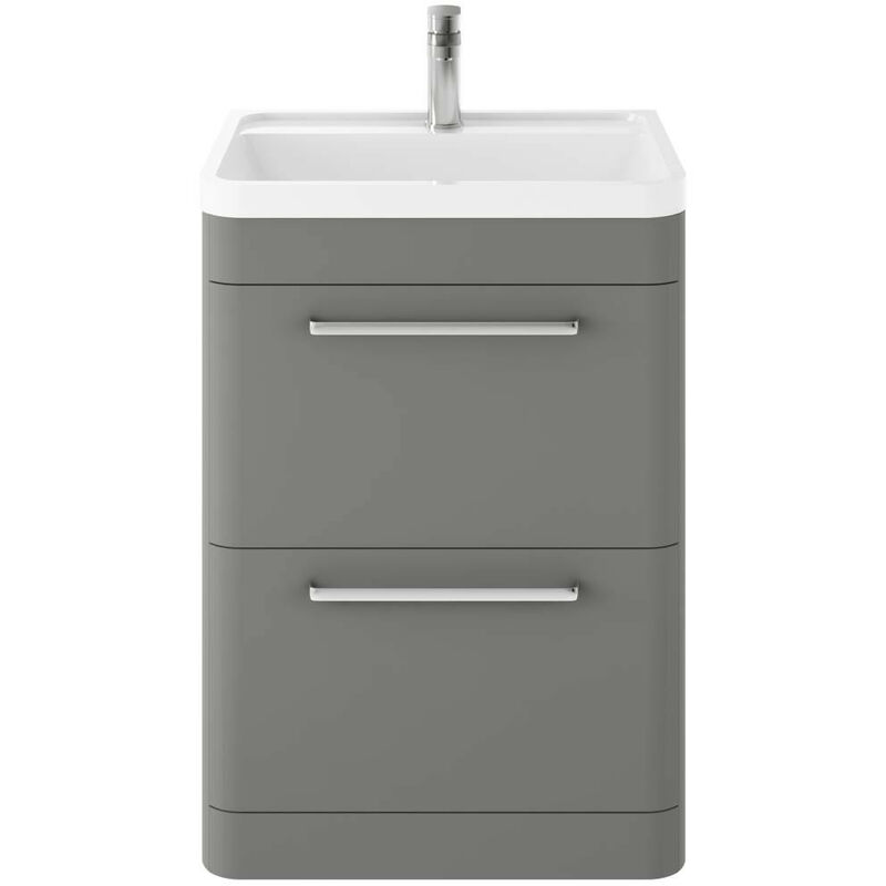 Solar Cool Grey 600mm 2 Drawer Vanity Unit and Basin with 1 Tap Hole - SOL201 - Hudson Reed