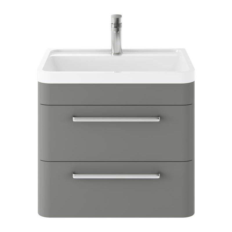 Hudson Reed Solar Cool Grey 600mm Wall Hung 2 Drawer Vanity Unit and Basin with 1 Tap Hole - SOL202