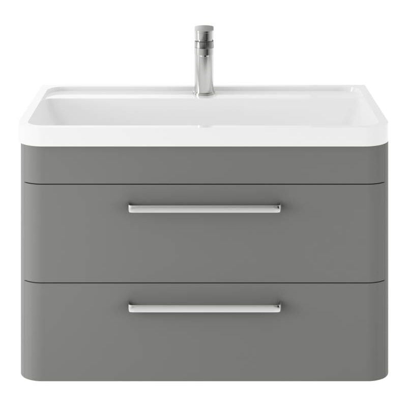 Solar Cool Grey 800mm Wall Hung 2 Drawer Vanity Unit and Basin with 1 Tap Hole - SOL204 - Hudson Reed