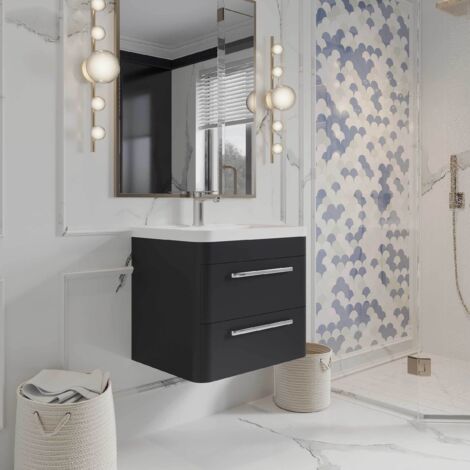 Hudson Reed Solar Matt Indigo Blue 600mm Wall Hung 2 Drawer Vanity Unit and Ceramic Basin - SOL302A