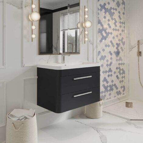 Hudson Reed Solar Matt Indigo Blue 800mm Wall Hung 2 Drawer Vanity Unit and Polymarble Basin - SOL304