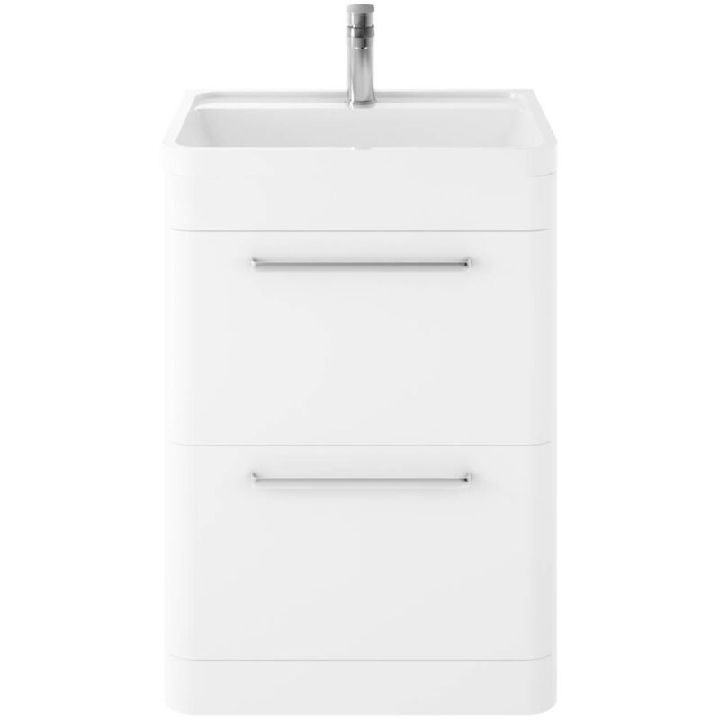 Solar Pure White 600mm 2 Drawer Vanity Unit and Basin with 1 Tap Hole - SOL101 - Hudson Reed