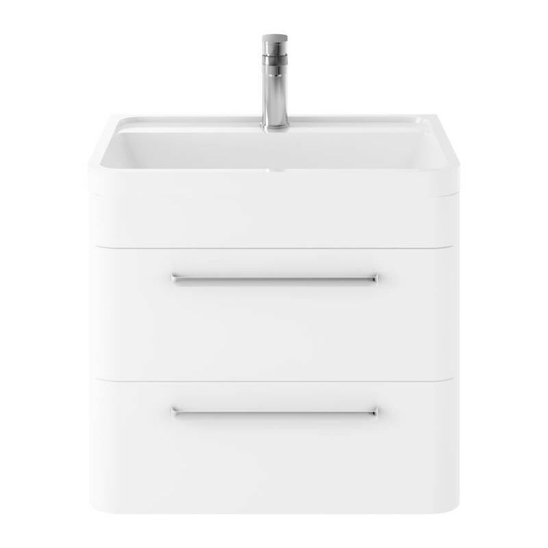 Solar Pure White 600mm Wall Hung 2 Drawer Vanity Unit and Basin with 1 Tap Hole - SOL102 - Hudson Reed