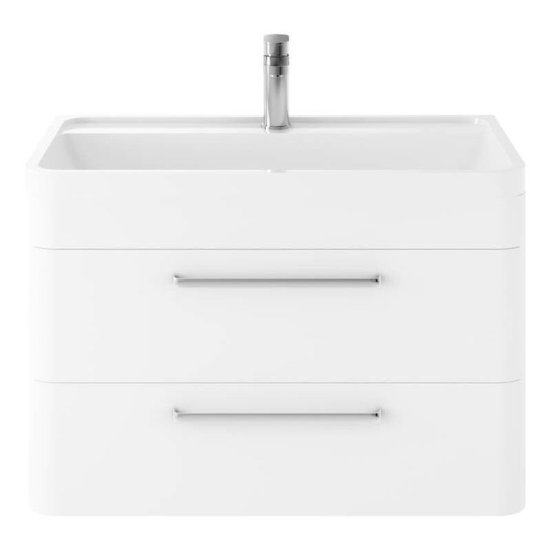 Solar Pure White 800mm Wall Hung 2 Drawer Vanity Unit and Basin with 1 Tap Hole - SOL104 - Hudson Reed