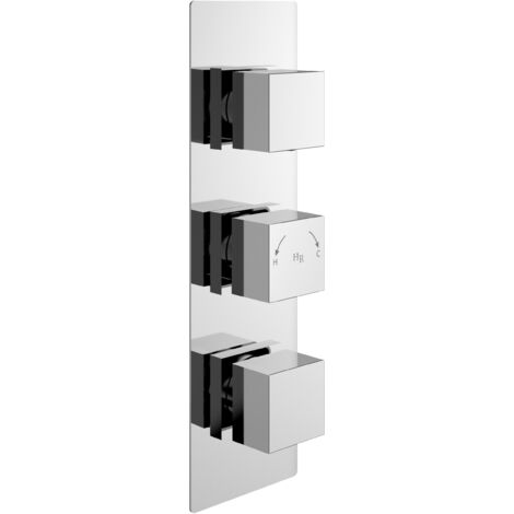 Hudson Reed Square Concealed Shower Valve with Diverter Triple Handle - Chrome
