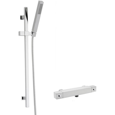 Hudson Reed Square Thermostatic Bar Shower Valve with Kubix Slider Rail Kit - Chrome