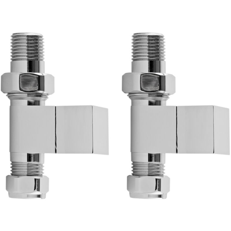 Hudson Reed Straight Square Radiator Valves Pair Pack - Chrome