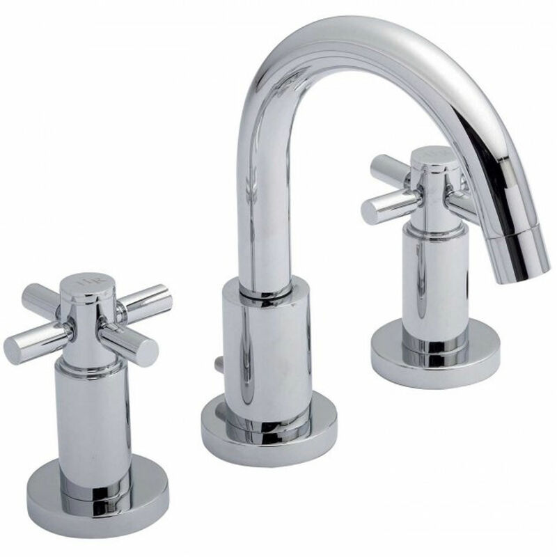 Tec Crosshead 3-Hole Basin Mixer Tap with Pop Up Waste - Chrome - Hudson Reed