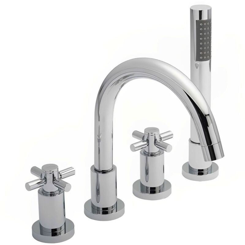 Hudson Reed - Tec Crosshead 4-Hole Bath Shower Mixer Tap with Shower Kit and Hose Retainer