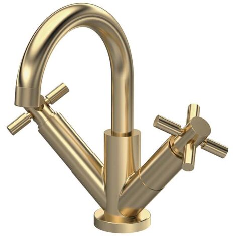 Hudson Reed Tec Crosshead Brushed Brass Mono Basin Mixer Tap and Waste - TEX815