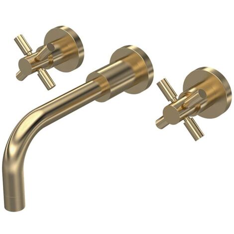 Hudson Reed Tec Crosshead Brushed Brass Wall Hung Basin Mixer - TEX817