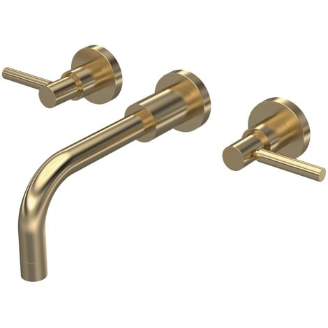Hudson Reed Tec Lever 3-Hole Basin Mixer Tap Wall Mounted - Brushed Brass