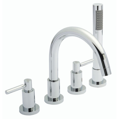Hudson Reed Tec Lever 4-Hole Bath Shower Mixer Tap with Shower Kit and Hose Retainer