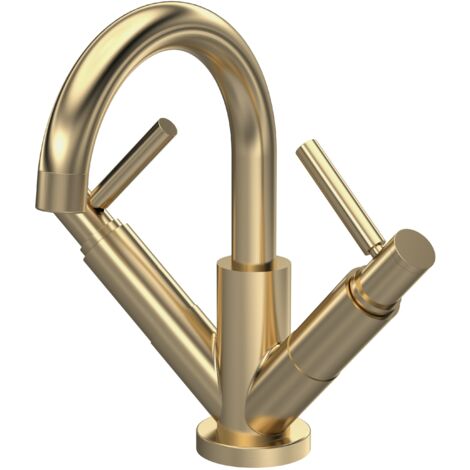 Hudson Reed Tec Lever Mono Basin Mixer Tap Dual Handle with Waste - Brushed Brass