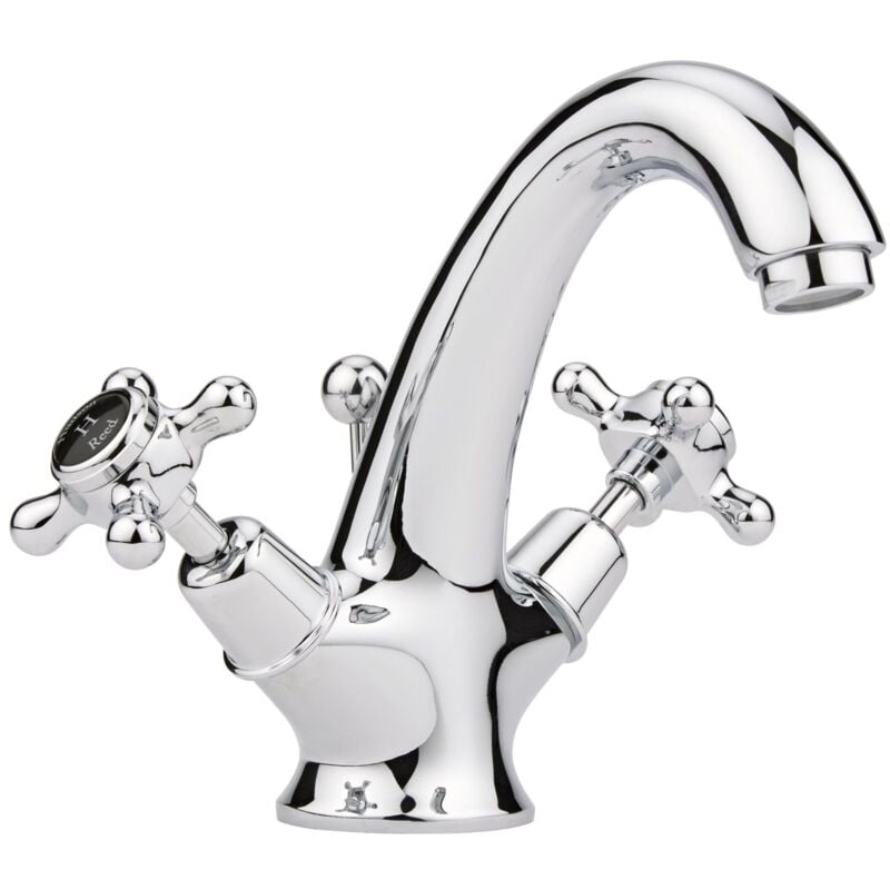 Topaz Black Crosshead Mono Basin Mixer Tap Dome Collar with Waste - Chrome - Hudson Reed