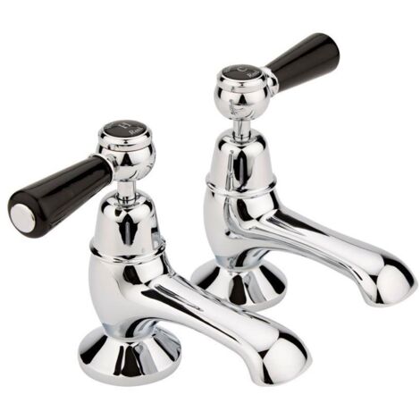 Hudson Reed Topaz Black Lever Bath Taps Dome Collar