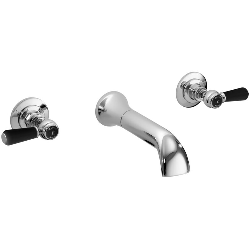 Black Topaz Lever 3-Hole Basin Mixer Tap Wall Mounted - Chrome - Hudson Reed