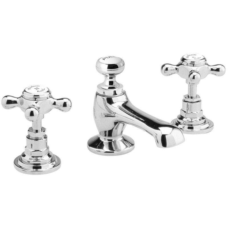 Topaz 3-Hole Basin Mixer Tap Deck Mounted with Pop Up Waste - Chrome - Hudson Reed
