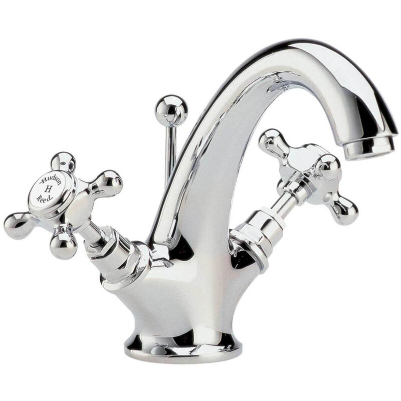 Topaz Hexagonal Mono Basin Mixer Tap Dual Handle with Pop Up Waste - Chrome - Hudson Reed