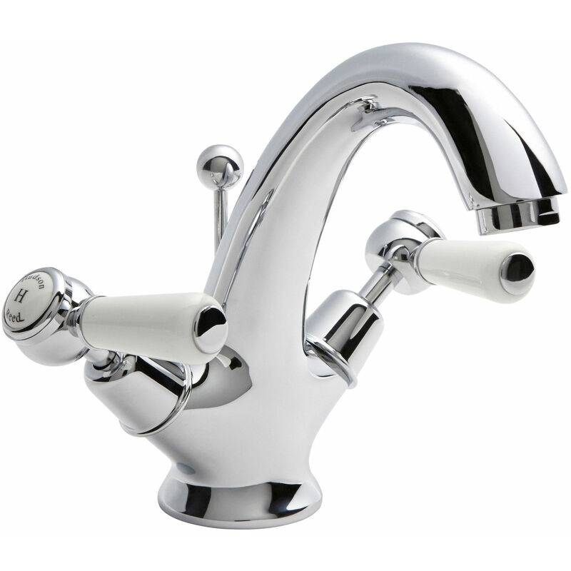 Topaz Lever Mono Basin Mixer Tap Dual Handle with Pop Up Waste - Chrome - Hudson Reed