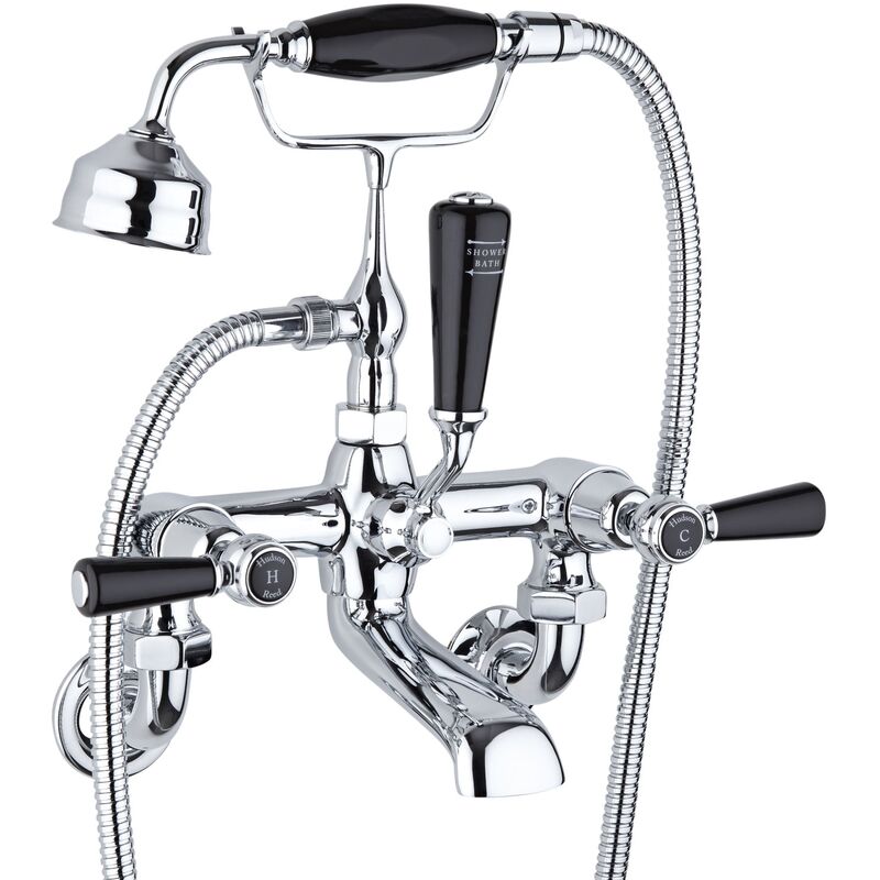 Topaz Dome Lever Bath Shower Mixer Tap Wall Mounted - Black Indices - Hudson Reed