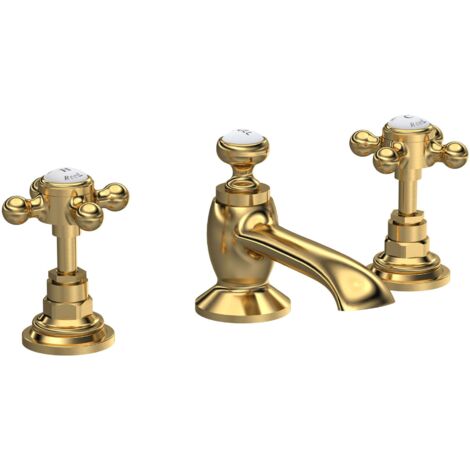 Hudson Reed Topaz Hexagonal Collar 3TH Basin Mixer Tap with Pop Up Waste - Brushed Brass