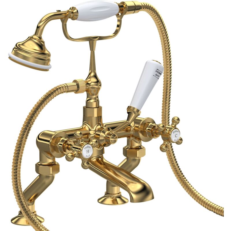 Hudson Reed Topaz Hexagonal Collar Bath Shower Mixer Tap with Shower Kit - Brushed Brass