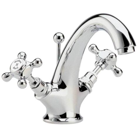 Hudson Reed Topaz Hexagonal Mono Basin Mixer Tap Dual Handle with Pop Up Waste - Chrome