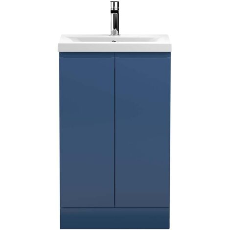 Hudson Reed Urban Floor Standing 2-Door Vanity Unit with Basin 1 Satin Blue - 500mm Wide