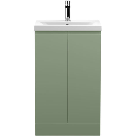 Hudson Reed Urban Floor Standing 2-Door Vanity Unit with Basin 1 Satin Green - 500mm Wide
