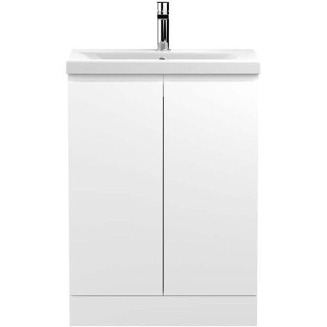 Hudson Reed Urban Floor Standing 2-Door Vanity Unit with Basin 1 Satin White - 600mm Wide