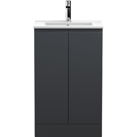 Hudson Reed Urban Floor Standing 2-Door Vanity Unit with Basin-2 500mm Wide - Satin Anthracite