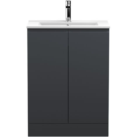 Hudson Reed Urban Floor Standing 2-Door Vanity Unit with Basin-2 600mm Wide - Satin Anthracite