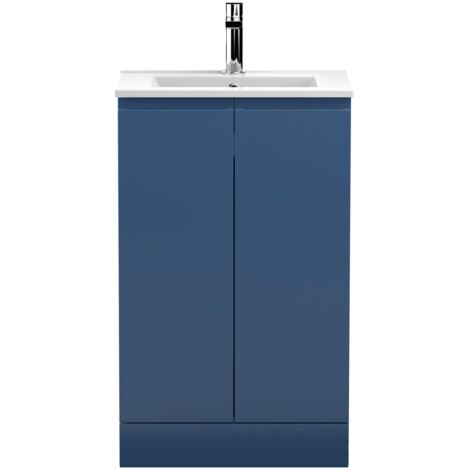 Hudson Reed Urban Floor Standing 2-Door Vanity Unit with Basin 2 Satin Blue - 500mm Wide