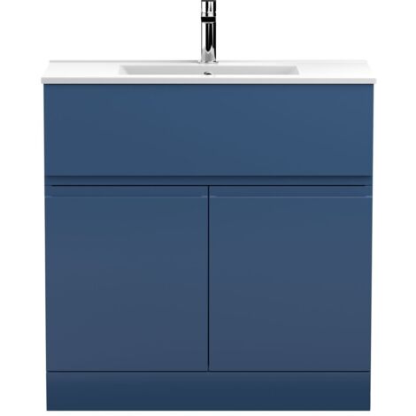 Hudson Reed Urban Floor Standing 2-Door Vanity Unit with Basin 2 Satin Blue - 800mm Wide
